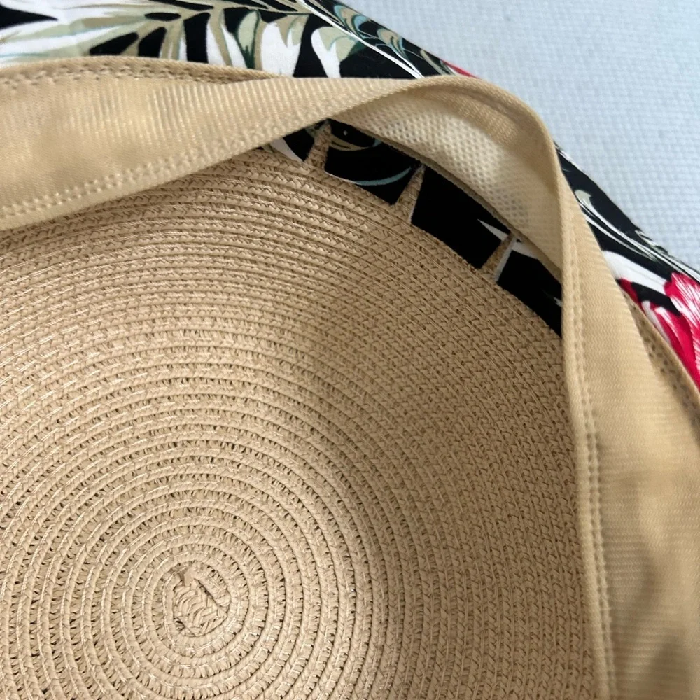 FAPA Straw Hat (Sombrero Cayena Tope) w/ Flora Fabric Rim & suede braided trim